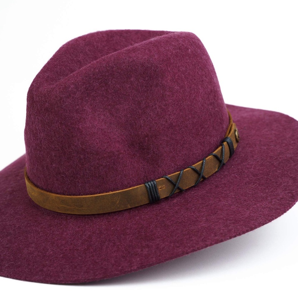Pistil Wool Burgundy Fedora Brown Leather Band